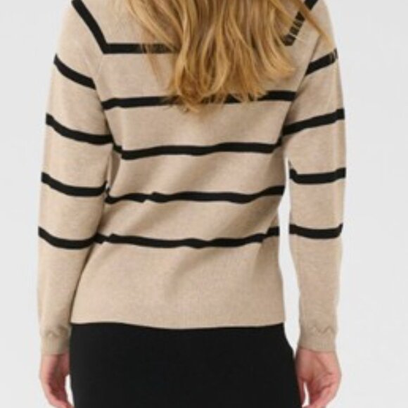 NWT CREAM  Striped Button-Detail Sweater Cobblestone mélange stripe size medium - Picture 9 of 12